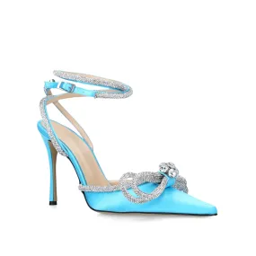 Mach & Mach Double Bow Crystal Satin Heels (Blue)