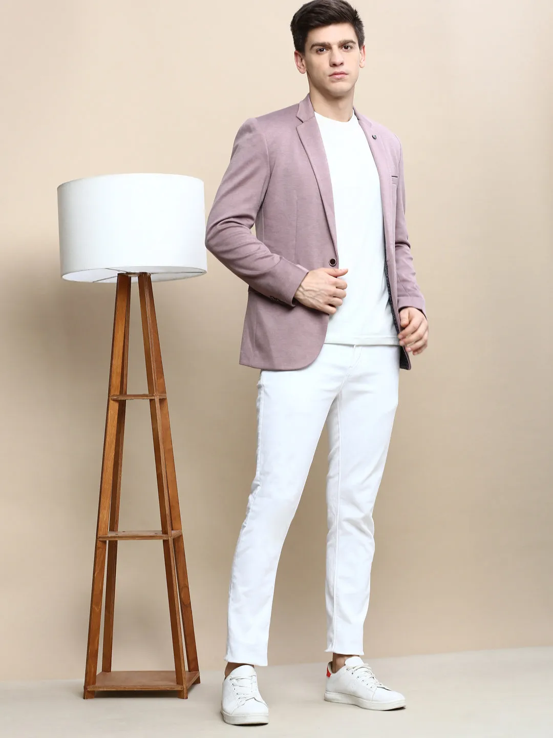 Men Mauve Solid Casual Blazers