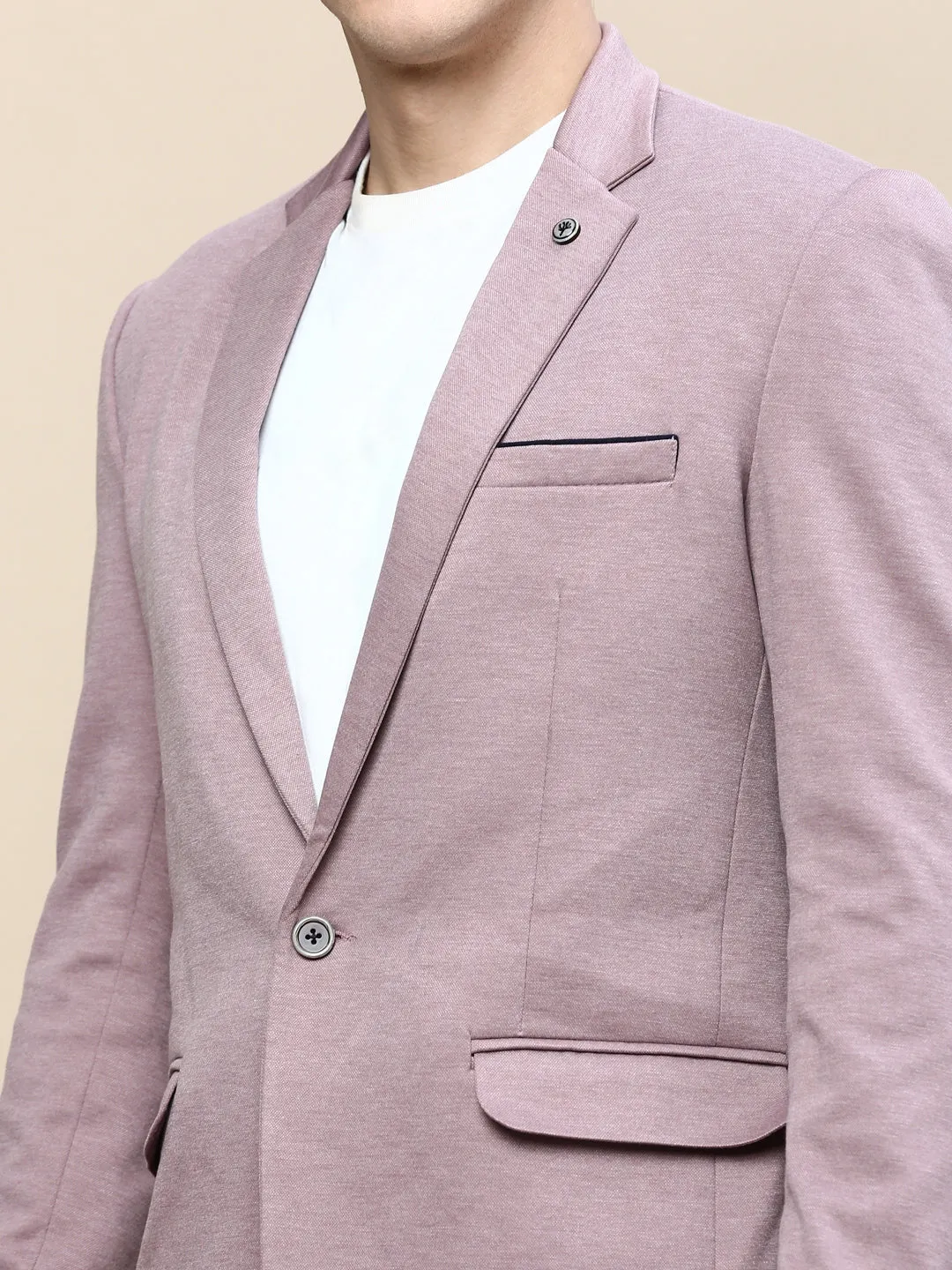 Men Mauve Solid Casual Blazers