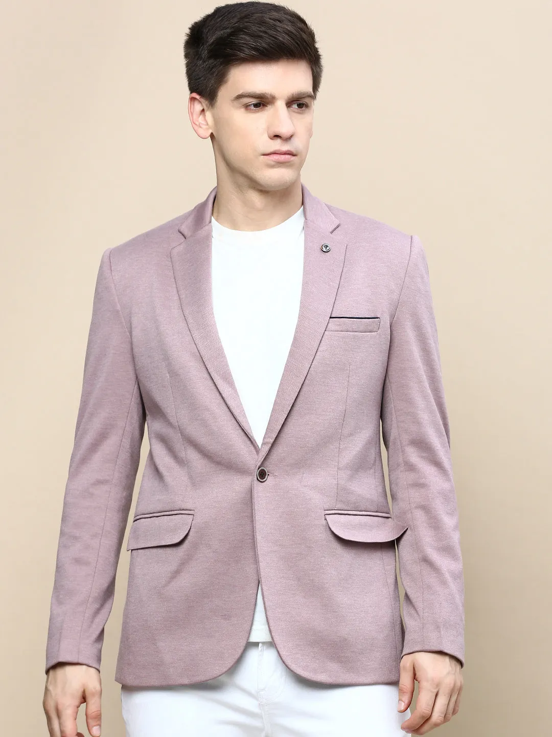 Men Mauve Solid Casual Blazers