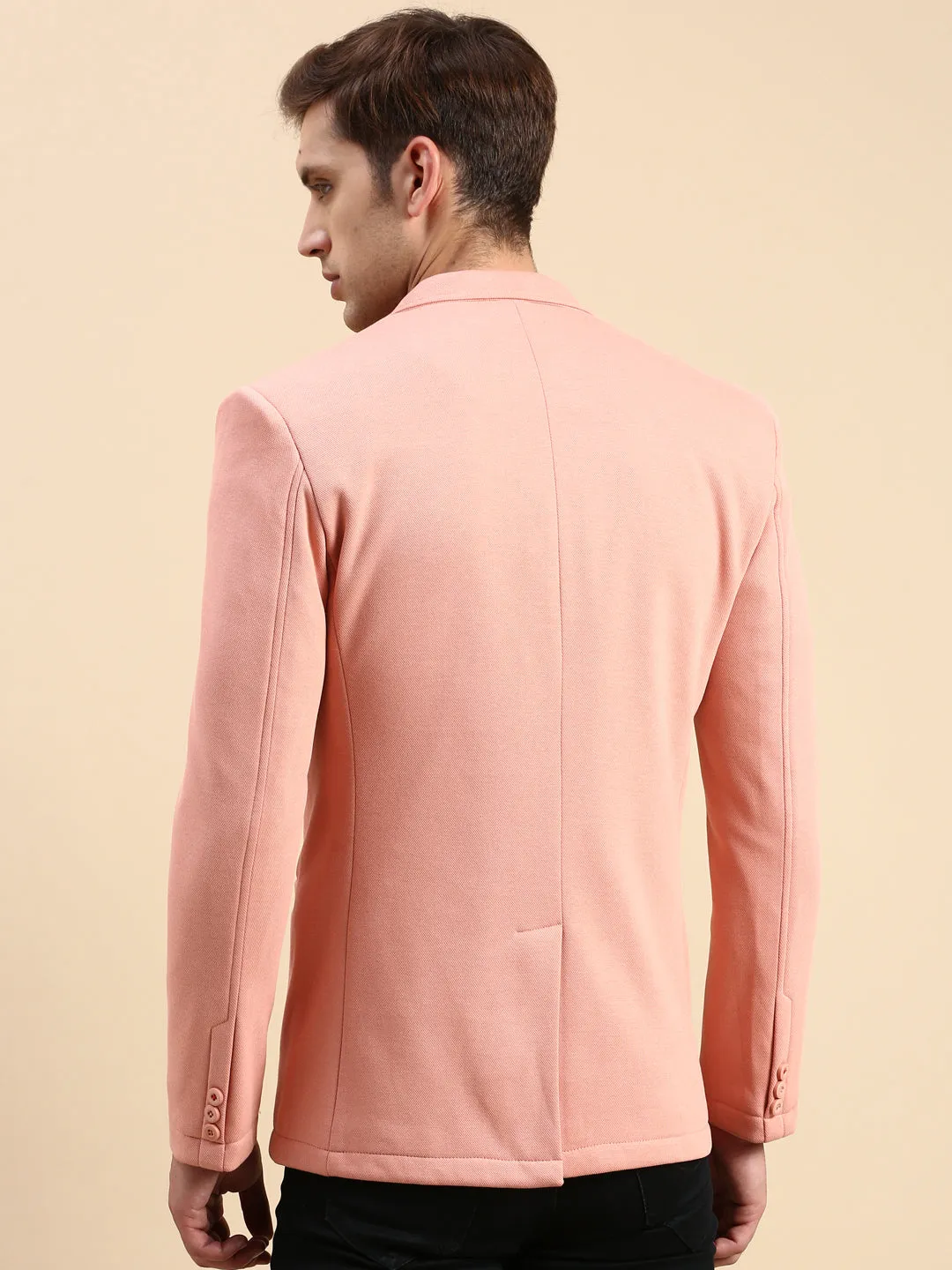 Men Peach Solid Casual Blazer