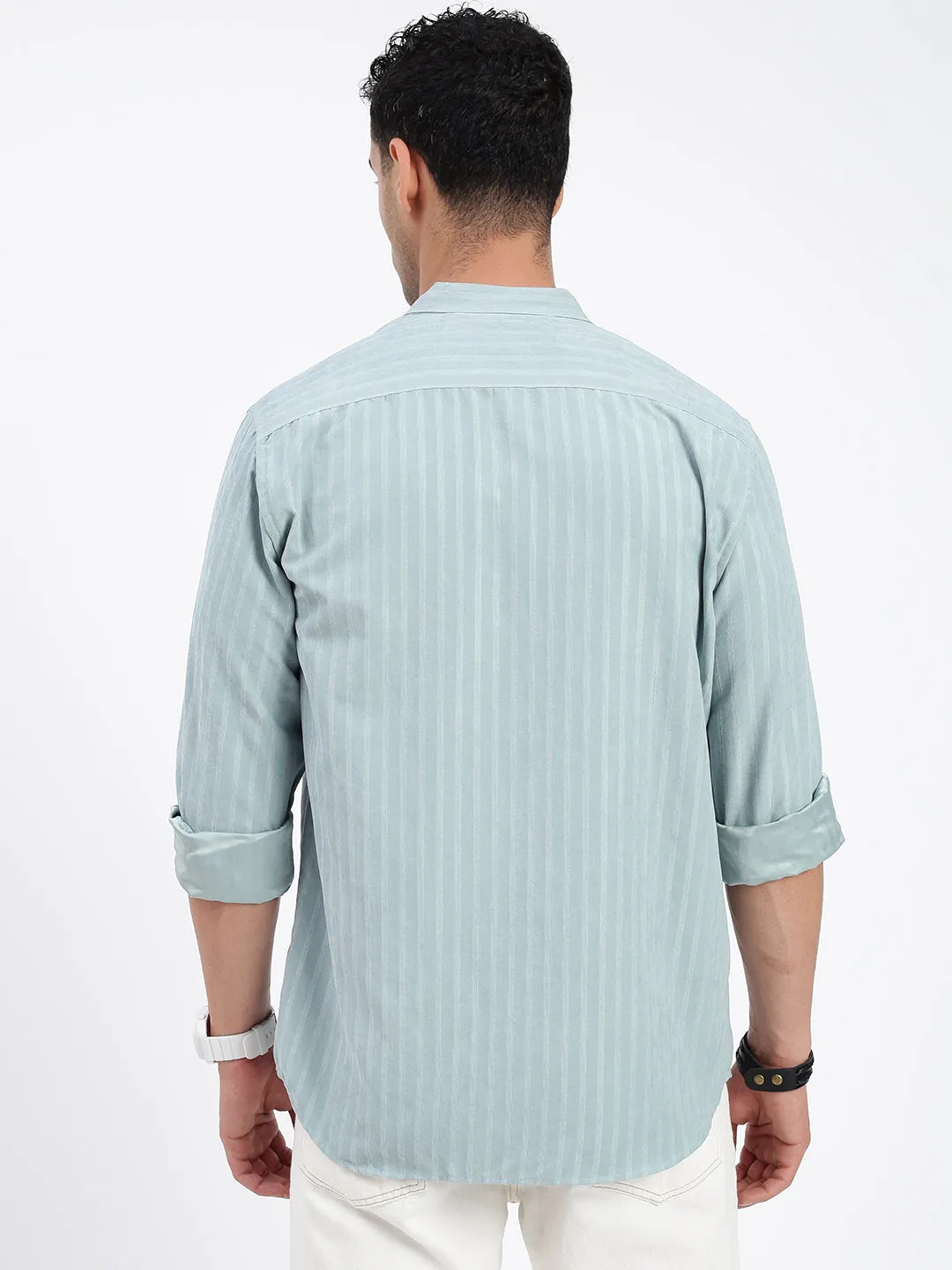 Men Striped Blue Slim Fit Shirt