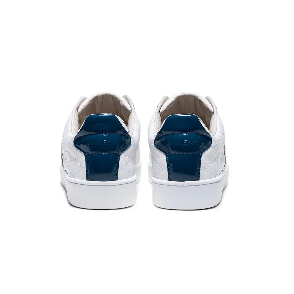 Men's Icon Lux White Blue Leather Sneakers 02523-005