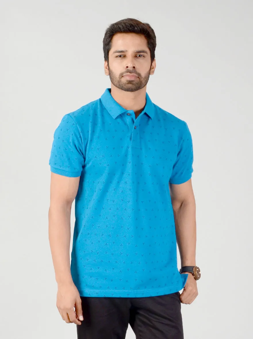 Methyl Blue Printed Slim Fit Polo T-shirt | Greenfibre