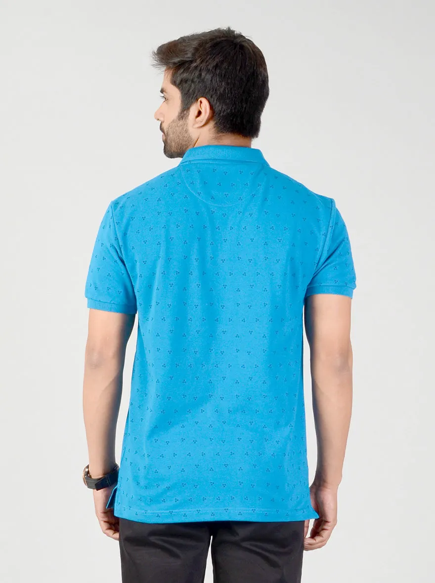 Methyl Blue Printed Slim Fit Polo T-shirt | Greenfibre