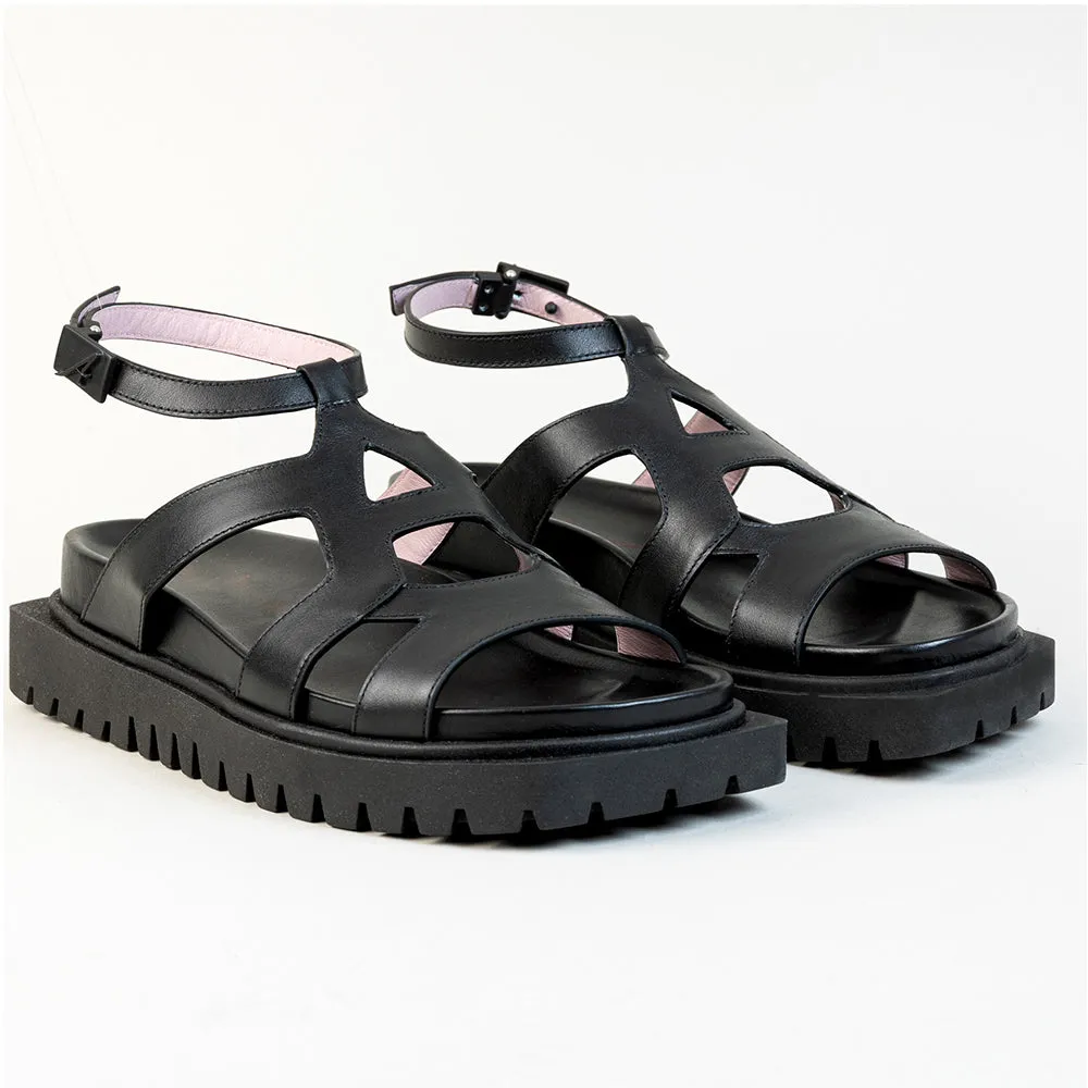 Nami Black Leather Sandals