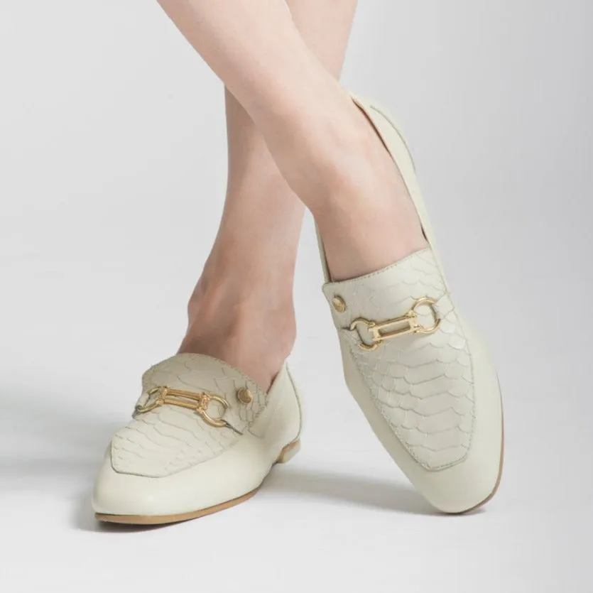 Natural loafers in off white leather womens shoes