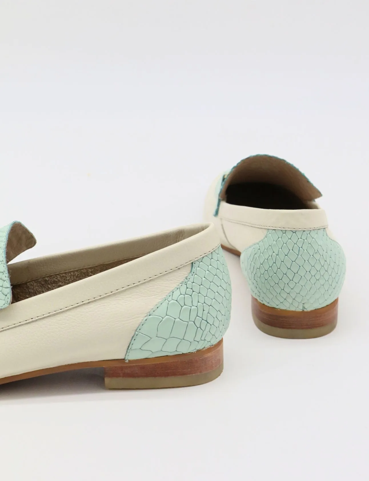 Natural loafers in off white turquoise leather womens shoes