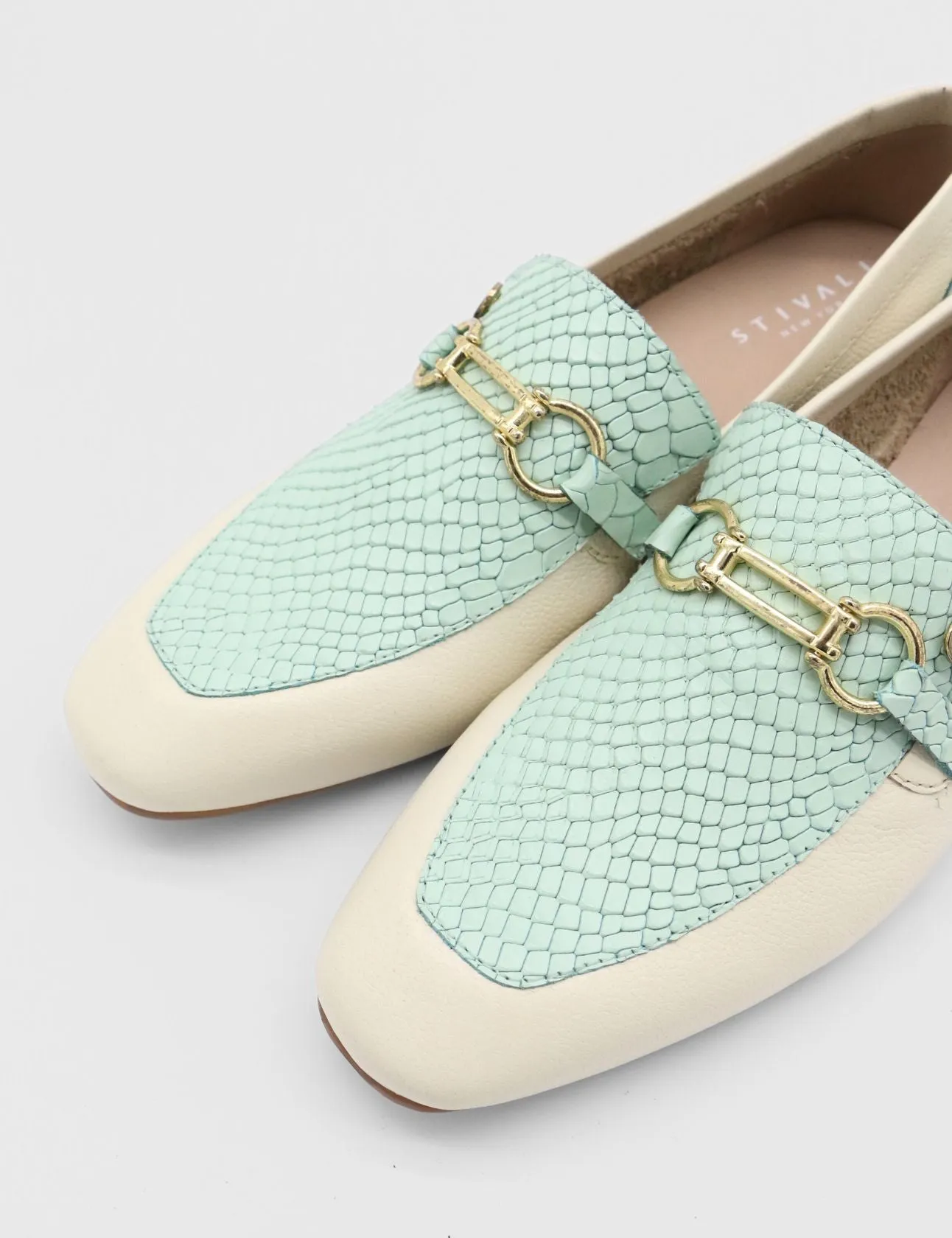 Natural loafers in off white turquoise leather womens shoes