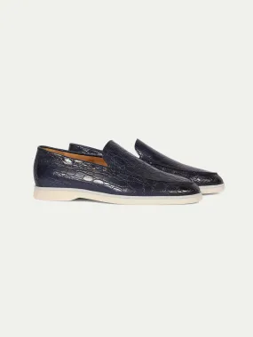 Navy Crocodile Yacht Loafers