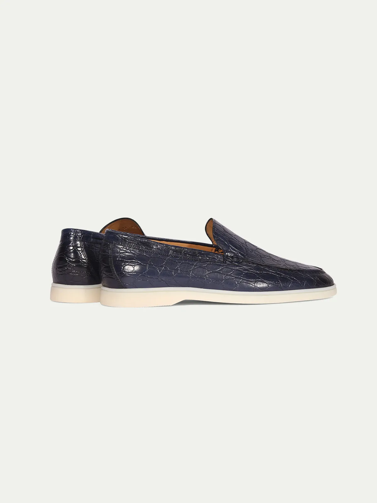 Navy Crocodile Yacht Loafers