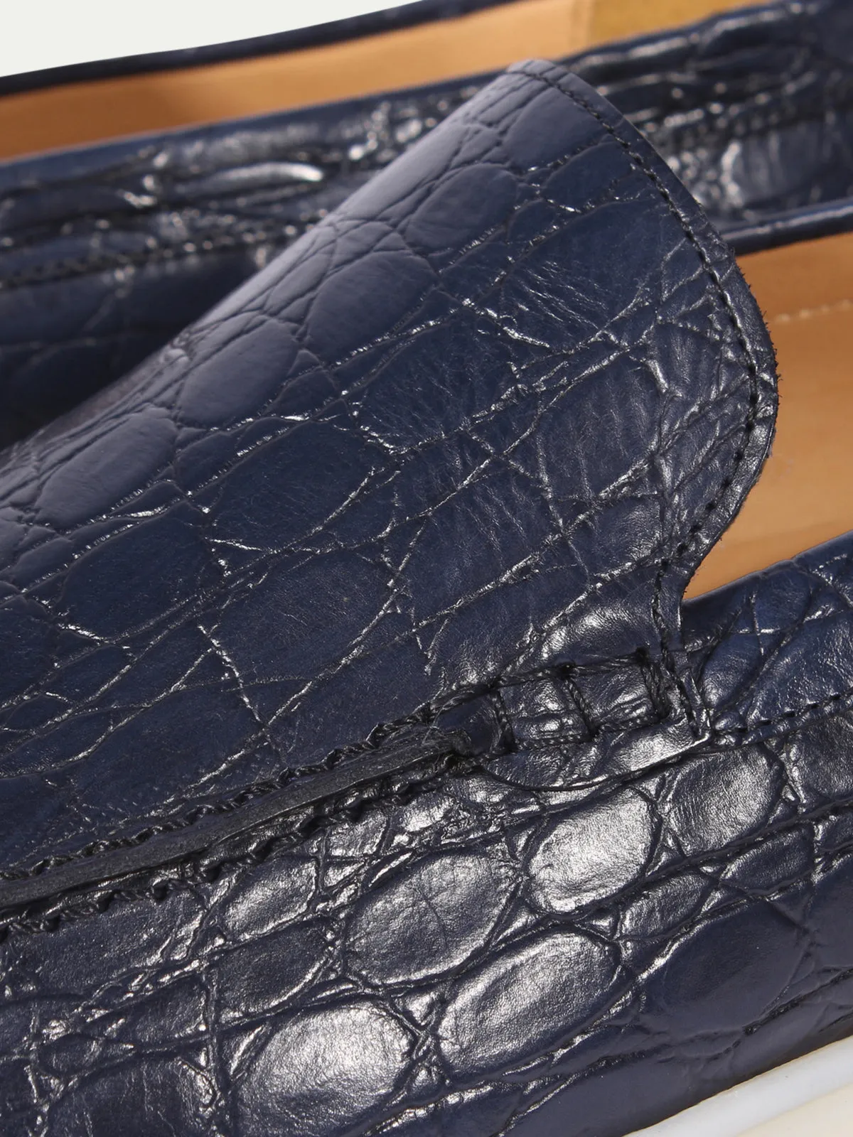 Navy Crocodile Yacht Loafers