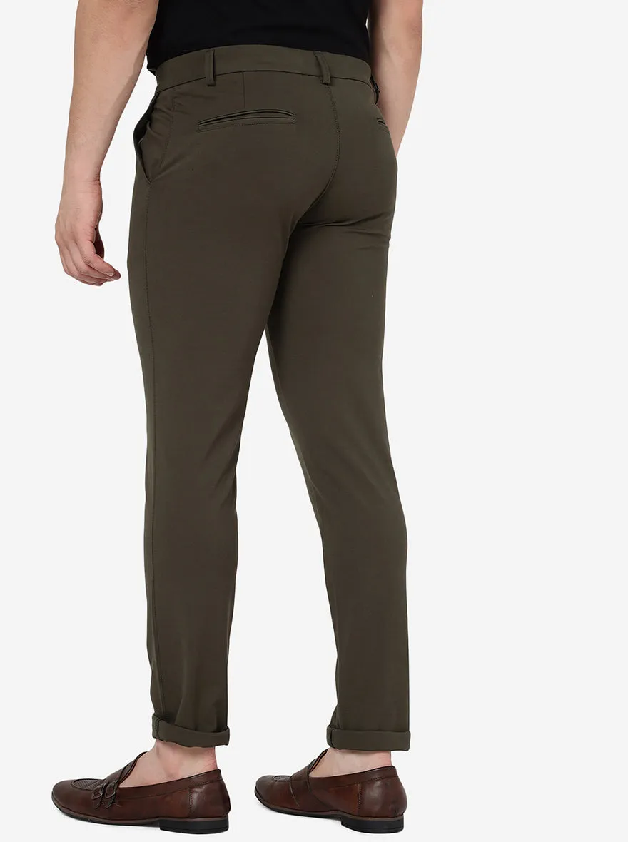 Olive Green Solid Venice Fit Casual Trouser | JadeBlue