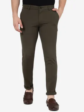 Olive Green Solid Venice Fit Casual Trouser | JadeBlue