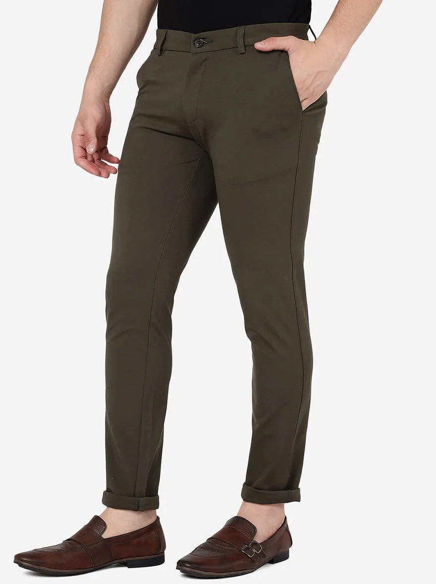 Olive Green Solid Venice Fit Casual Trouser | JadeBlue