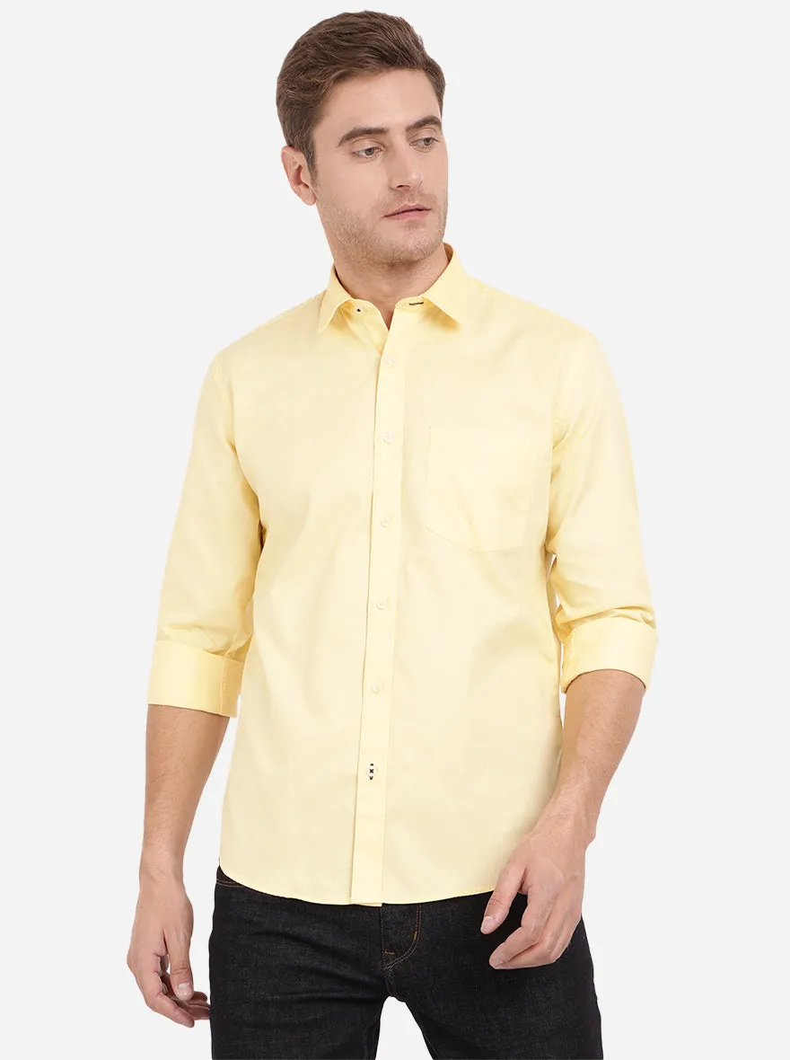 Pale Yellow Solid Slim Fit Casual Shirt | Greenfibre