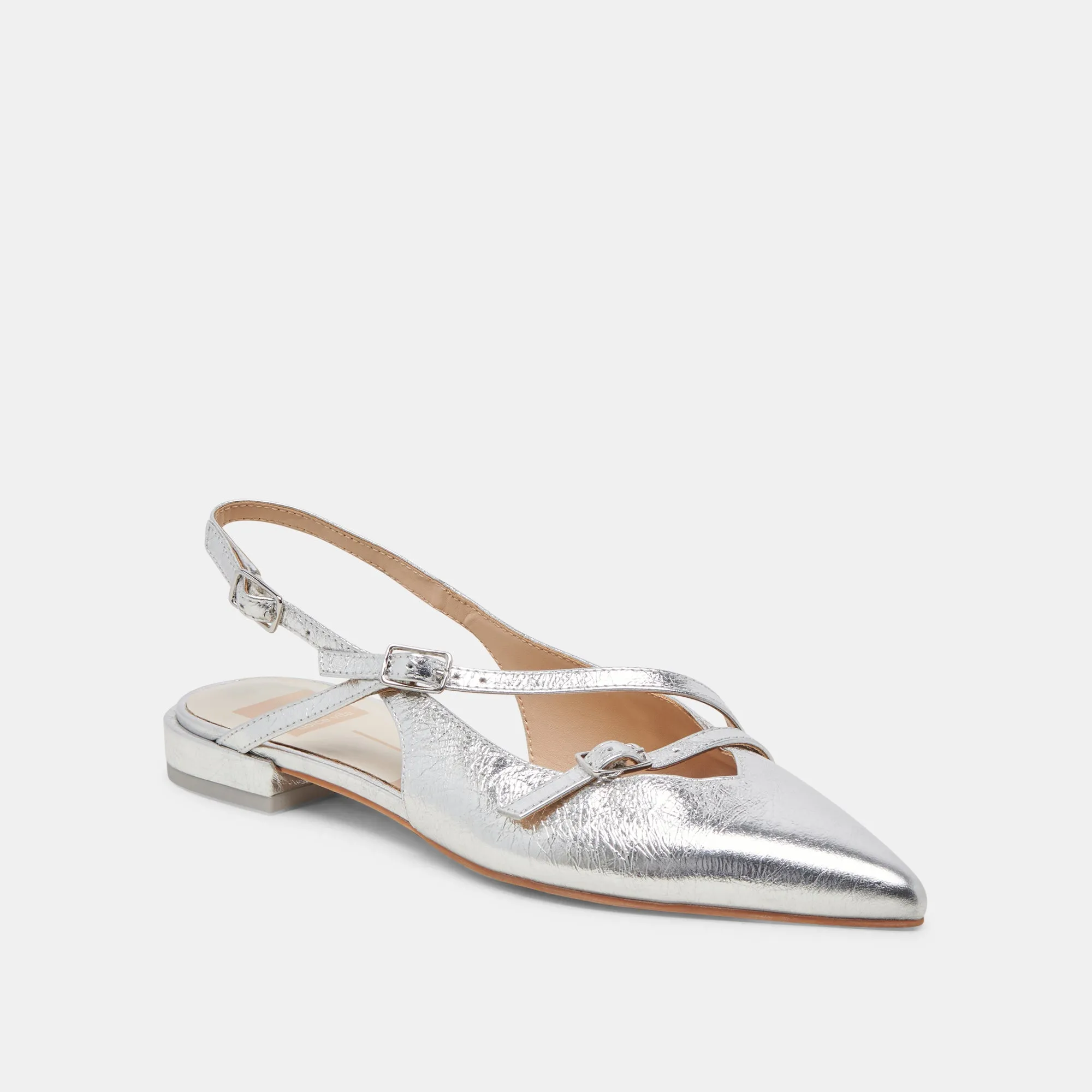 PAMLA FLATS SILVER CRINKLE PATENT