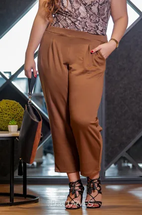 Pintucked Cropped Trousers - Light Brown