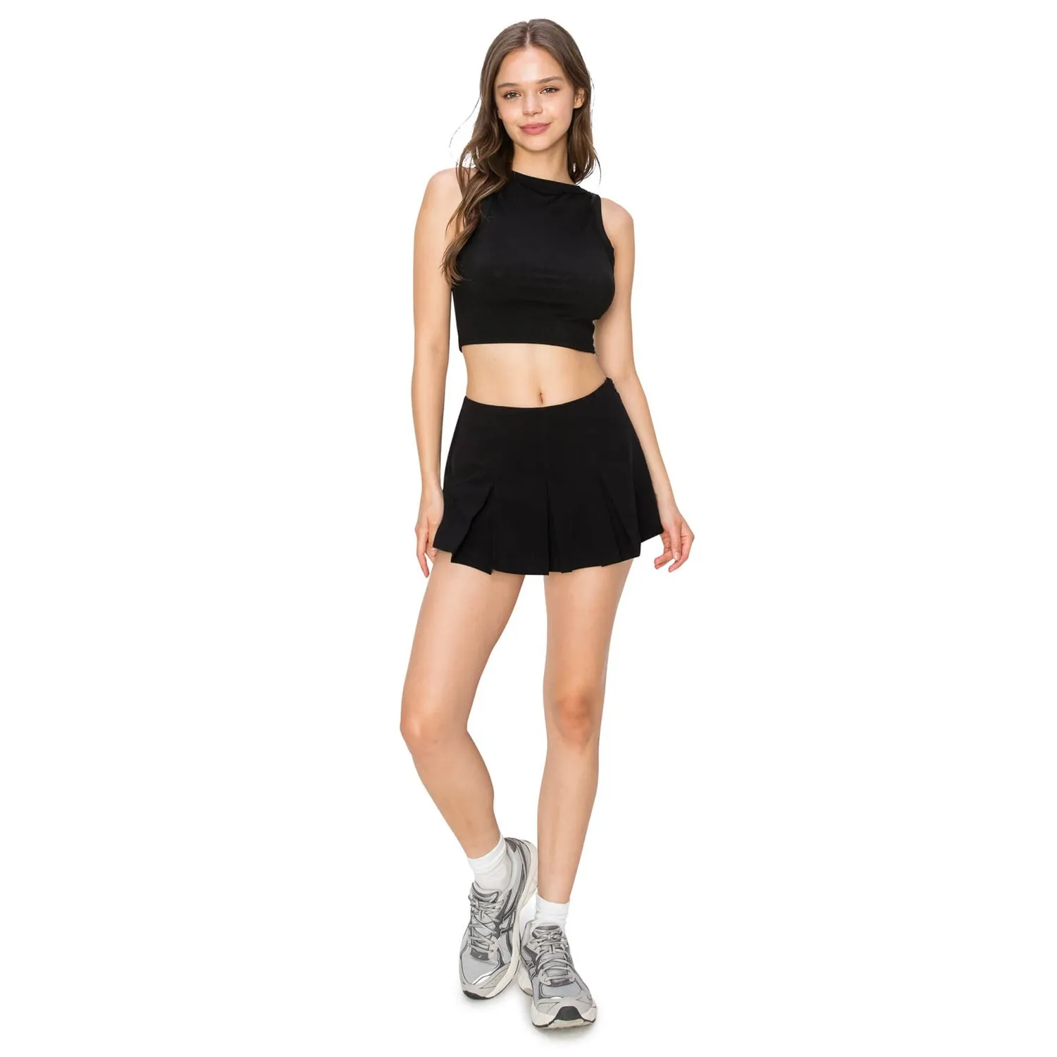 Pleated Mini Skort - Black