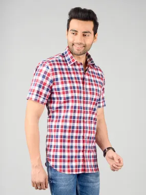 Red & Blue Checked Slim Fit Casual Shirt | JadeBlue