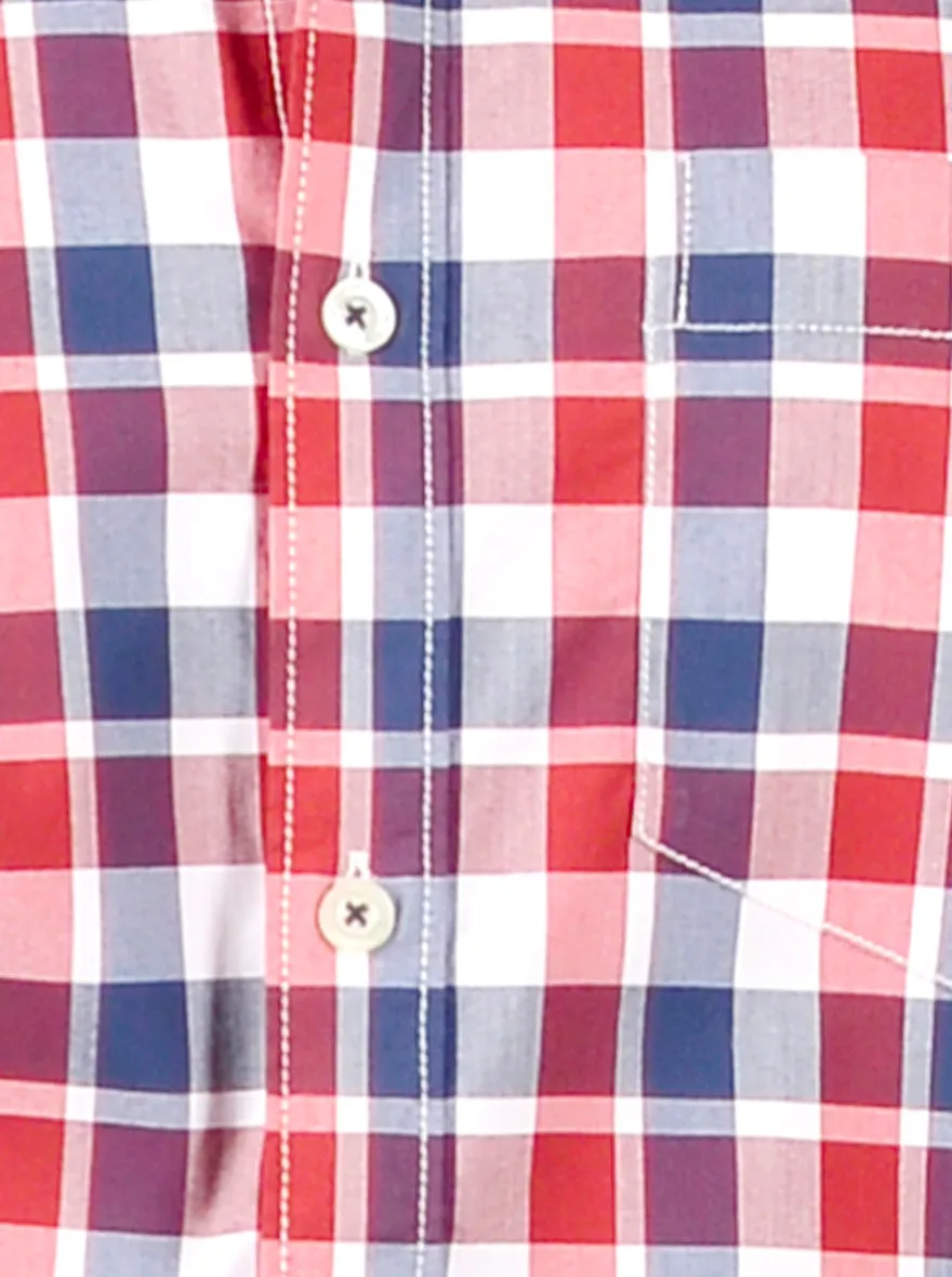 Red & Blue Checked Slim Fit Casual Shirt | JadeBlue