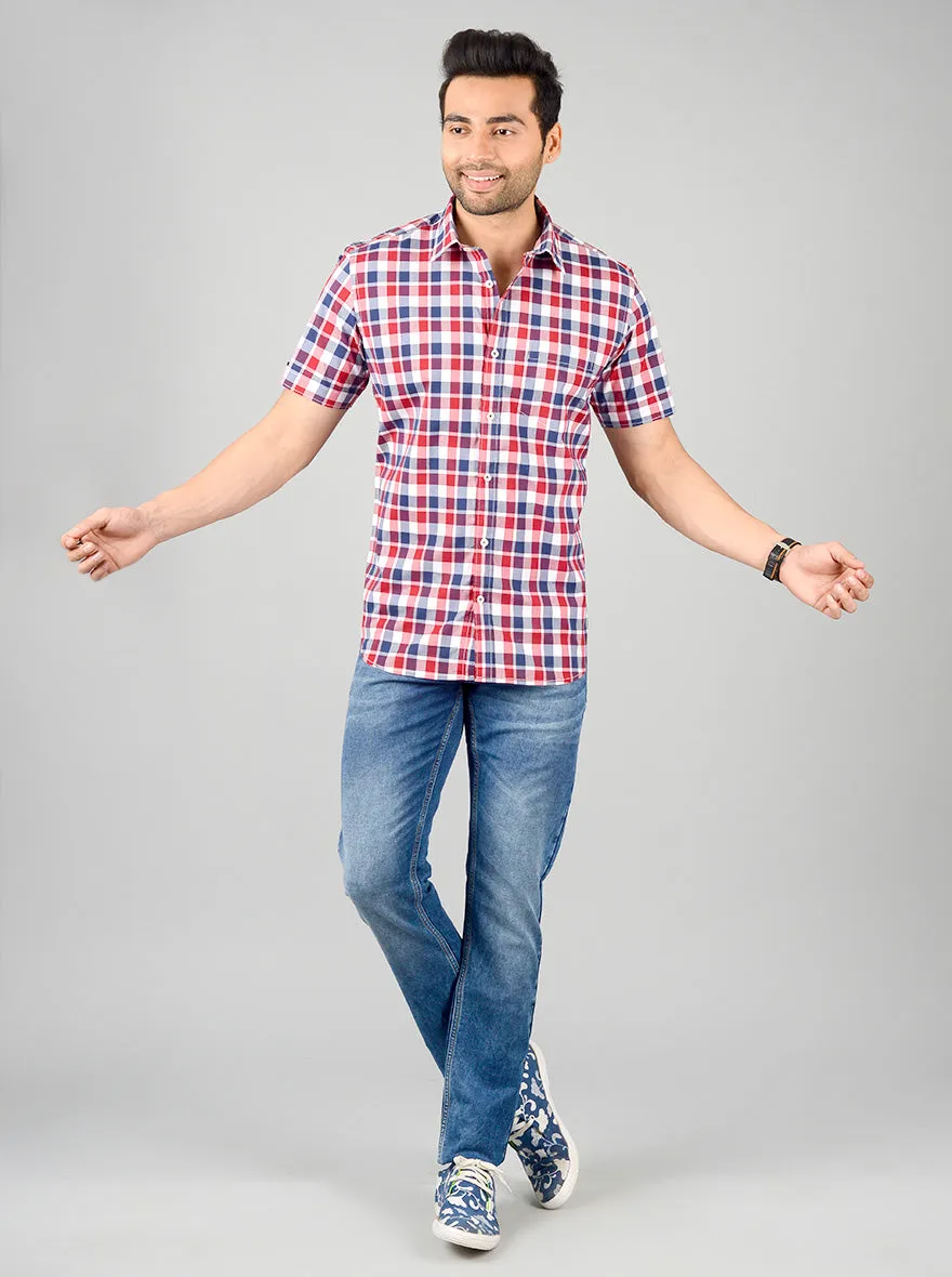 Red & Blue Checked Slim Fit Casual Shirt | JadeBlue