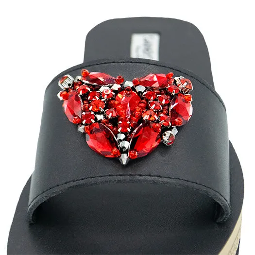 Red Heart - Rhinestone embellished Sandals for women_Waterproof Espadrille Flat