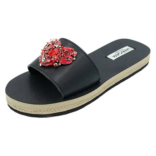 Red Heart - Rhinestone embellished Sandals for women_Waterproof Espadrille Flat