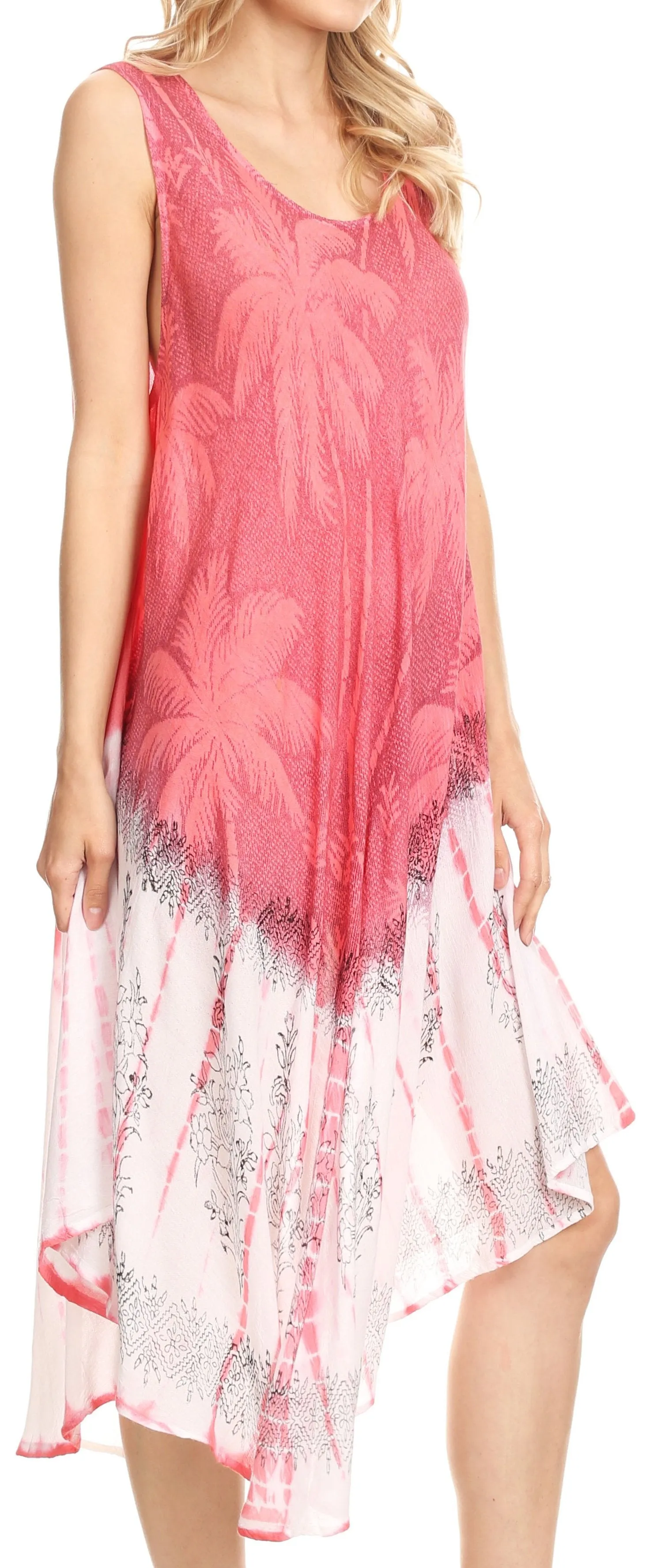 Sakkas Farzana Women Sleeveless Summer Caftan Midi Dress Tie-dye Light and Fresh