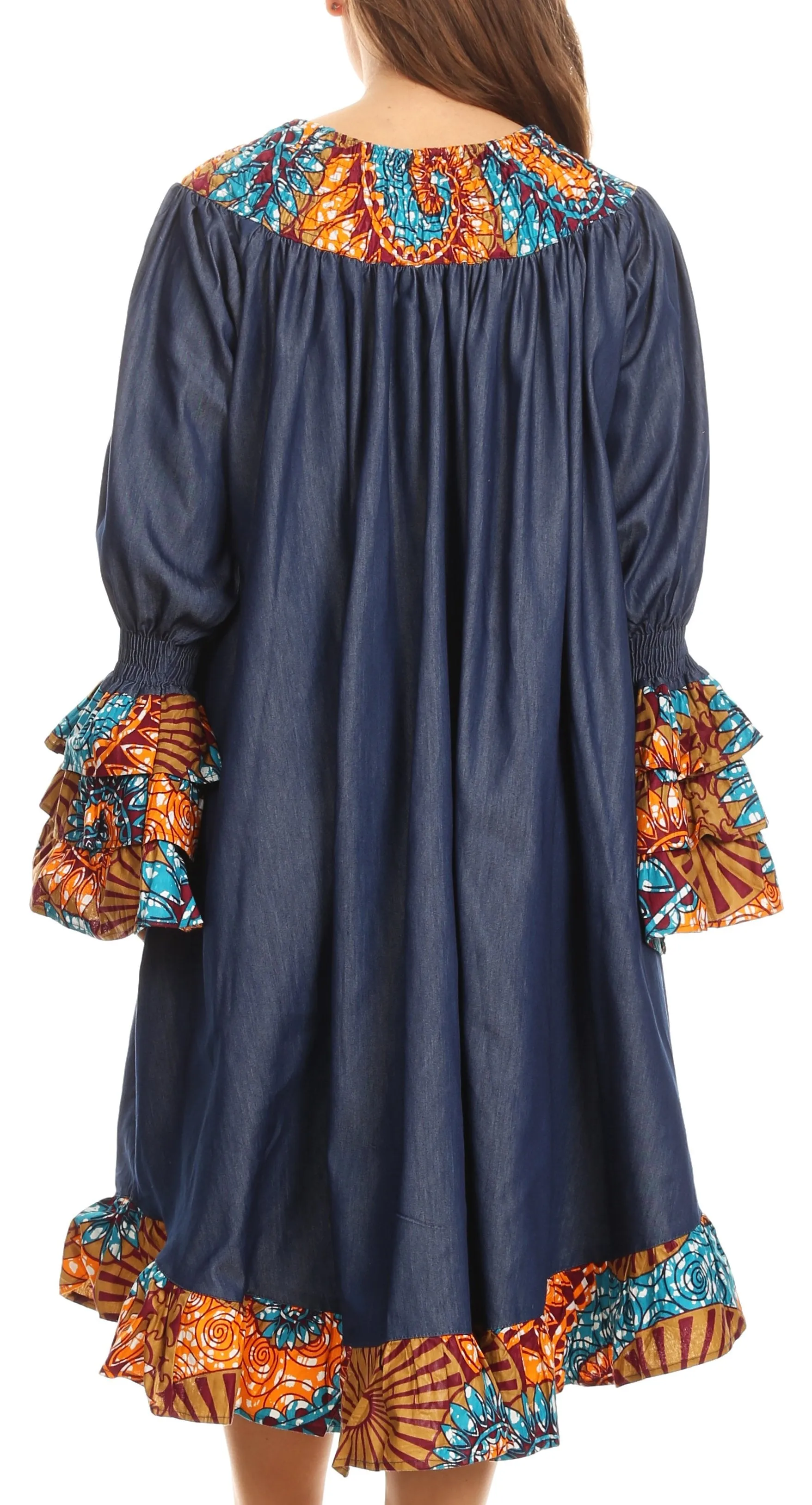 Sakkas Folami Chambray and Ankara Wax Dutch Print Muumuu Dress Relax Fit