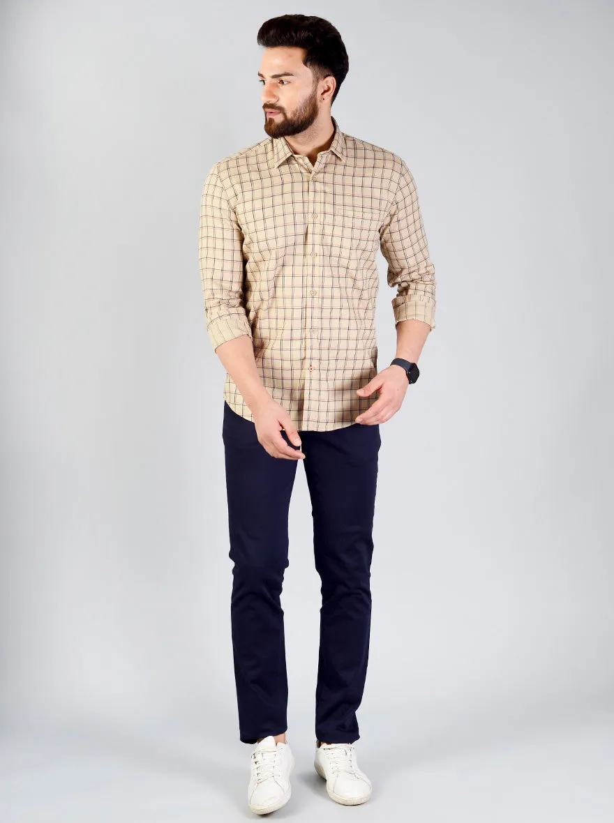 Sand Brown Checked Slim Fit Casual Shirt | JadeBlue