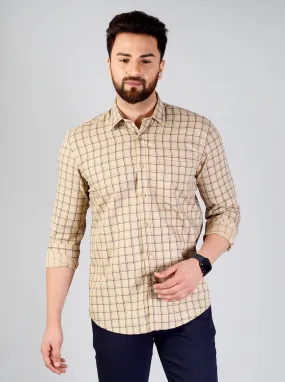 Sand Brown Checked Slim Fit Casual Shirt | JadeBlue