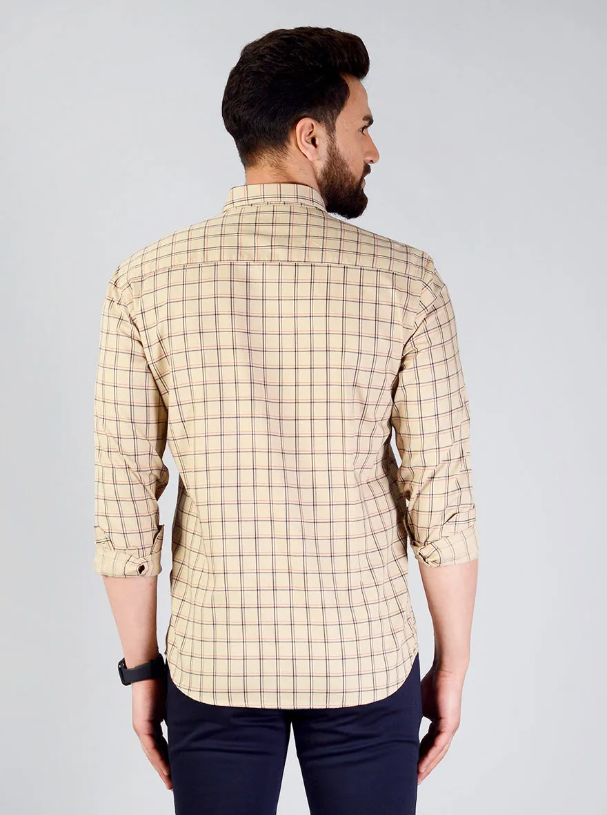 Sand Brown Checked Slim Fit Casual Shirt | JadeBlue