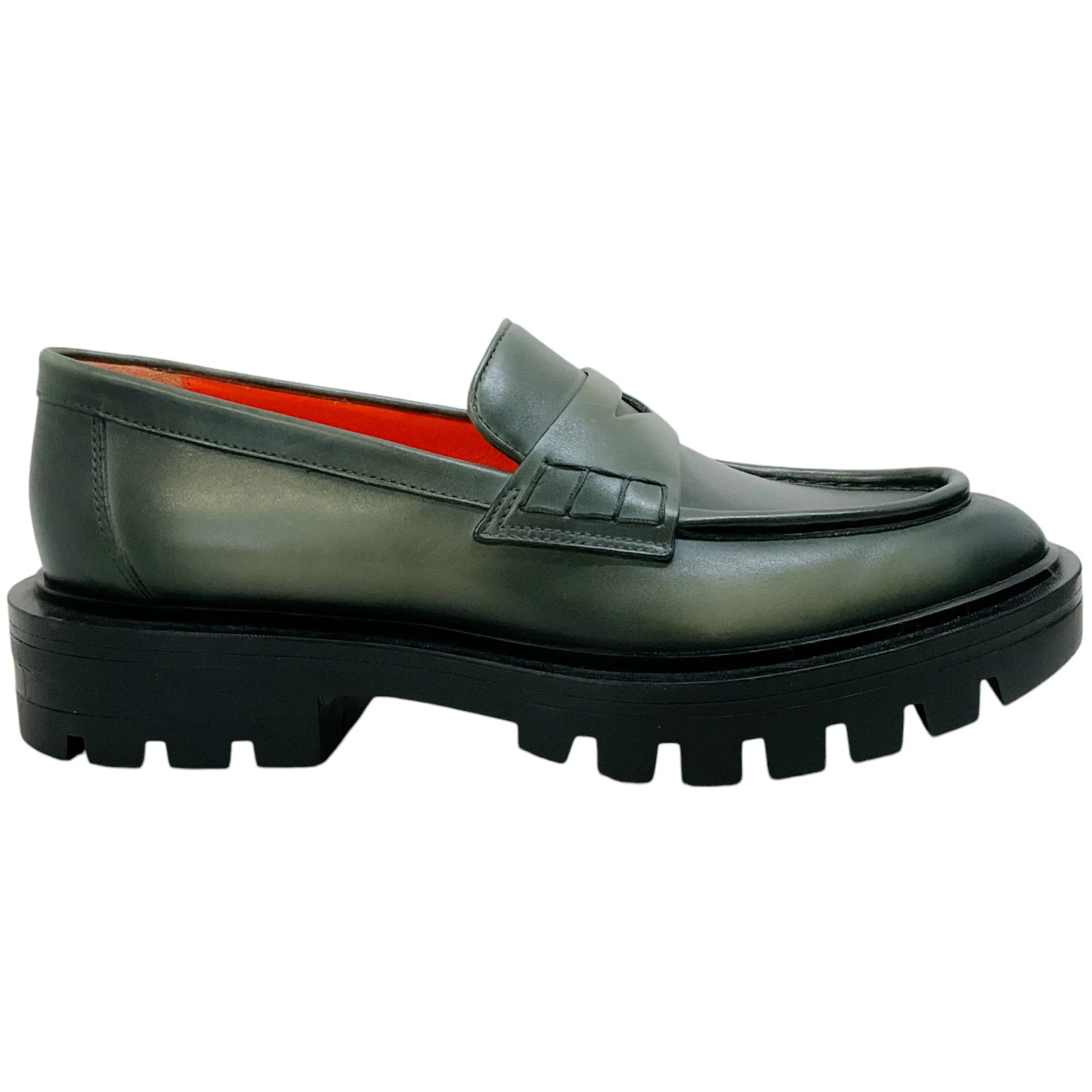 Santoni Green Leather Feline Loafers