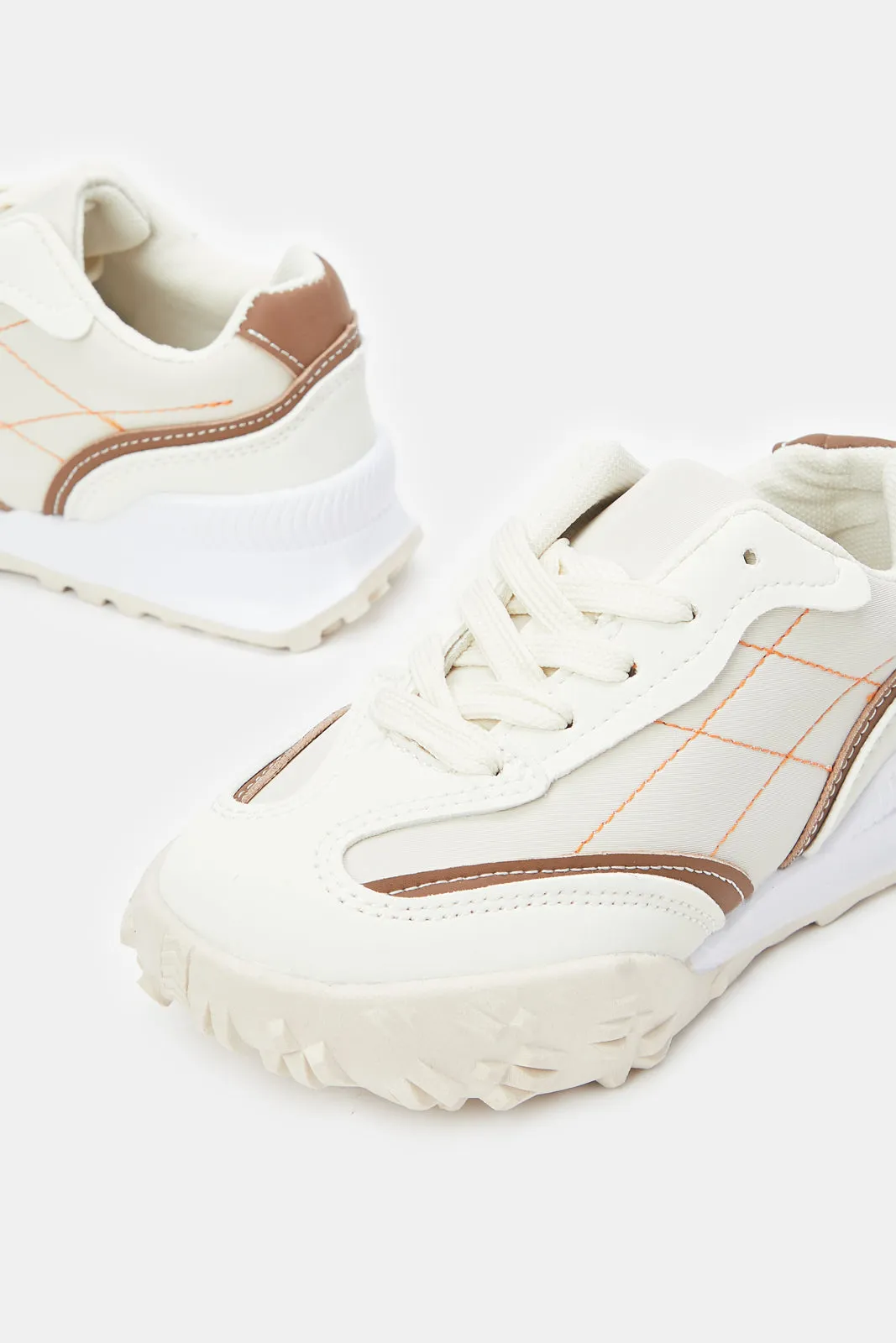 Senior Girls Beige Chunky Trainer