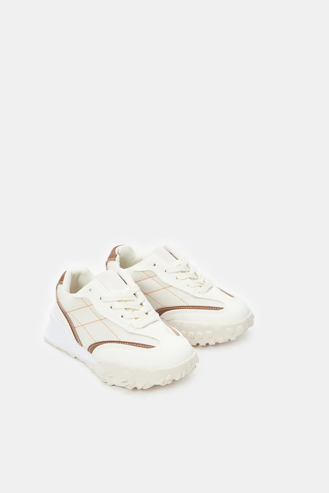 Senior Girls Beige Chunky Trainer