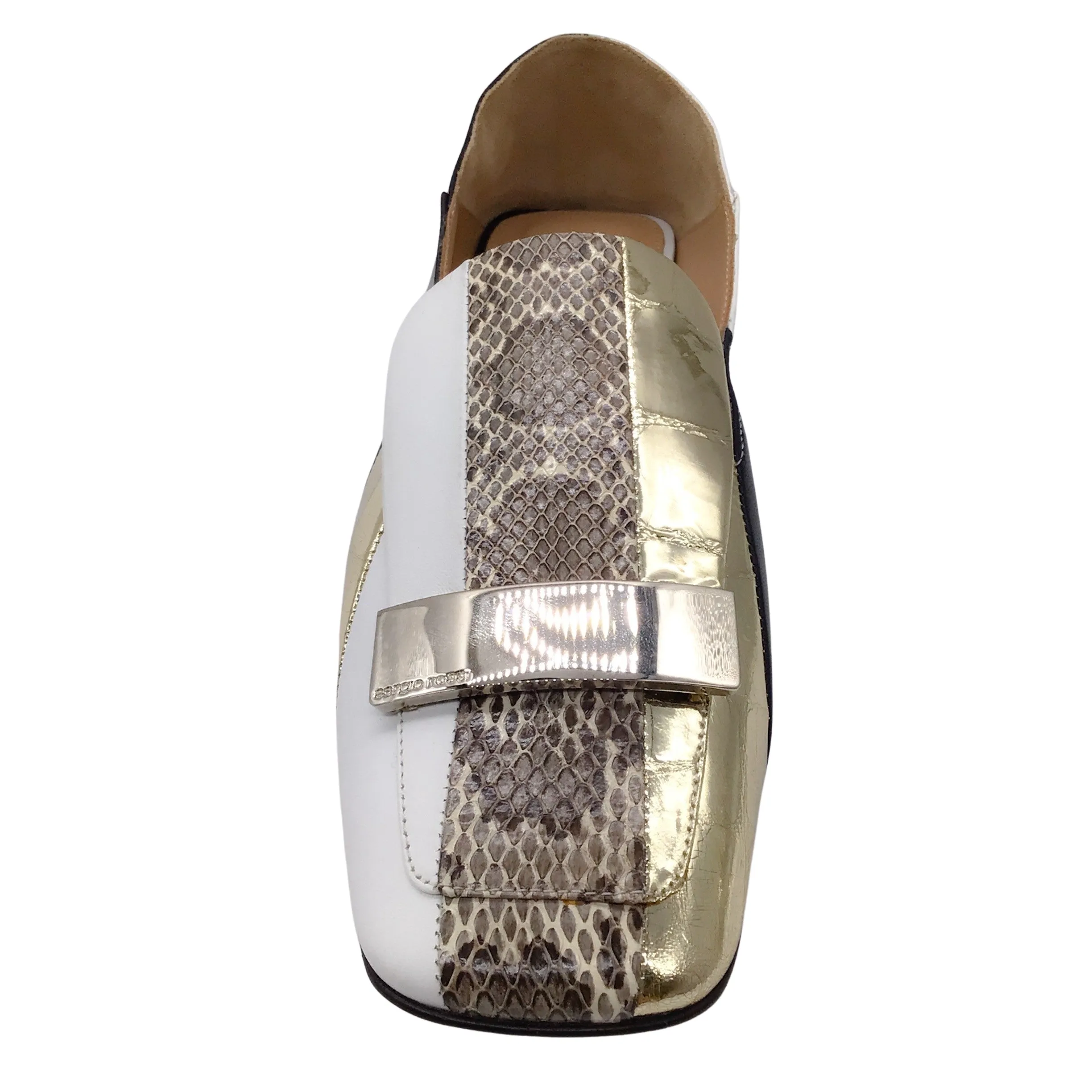 Sergio Rossi Gold Multi Logo Plaque Embellished Slip-On Leather Loafers