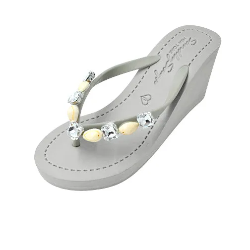 Shell Beach-Rhine Stone Embellished Women's High Wedge Flip Flops Sandal