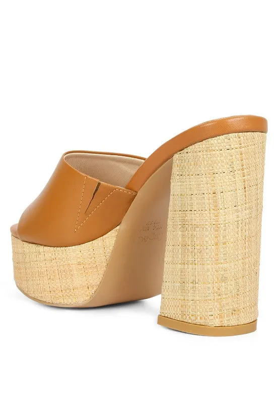 Tan Shuri Open Toe High Block Heel Sandals