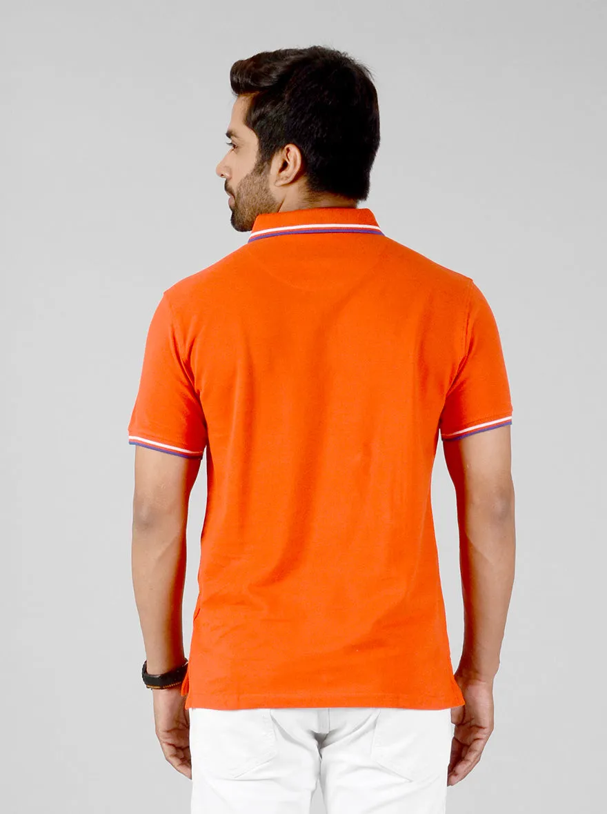 Tangerine Orange Solid Slim Fit Polo T-shirt | JadeBlue