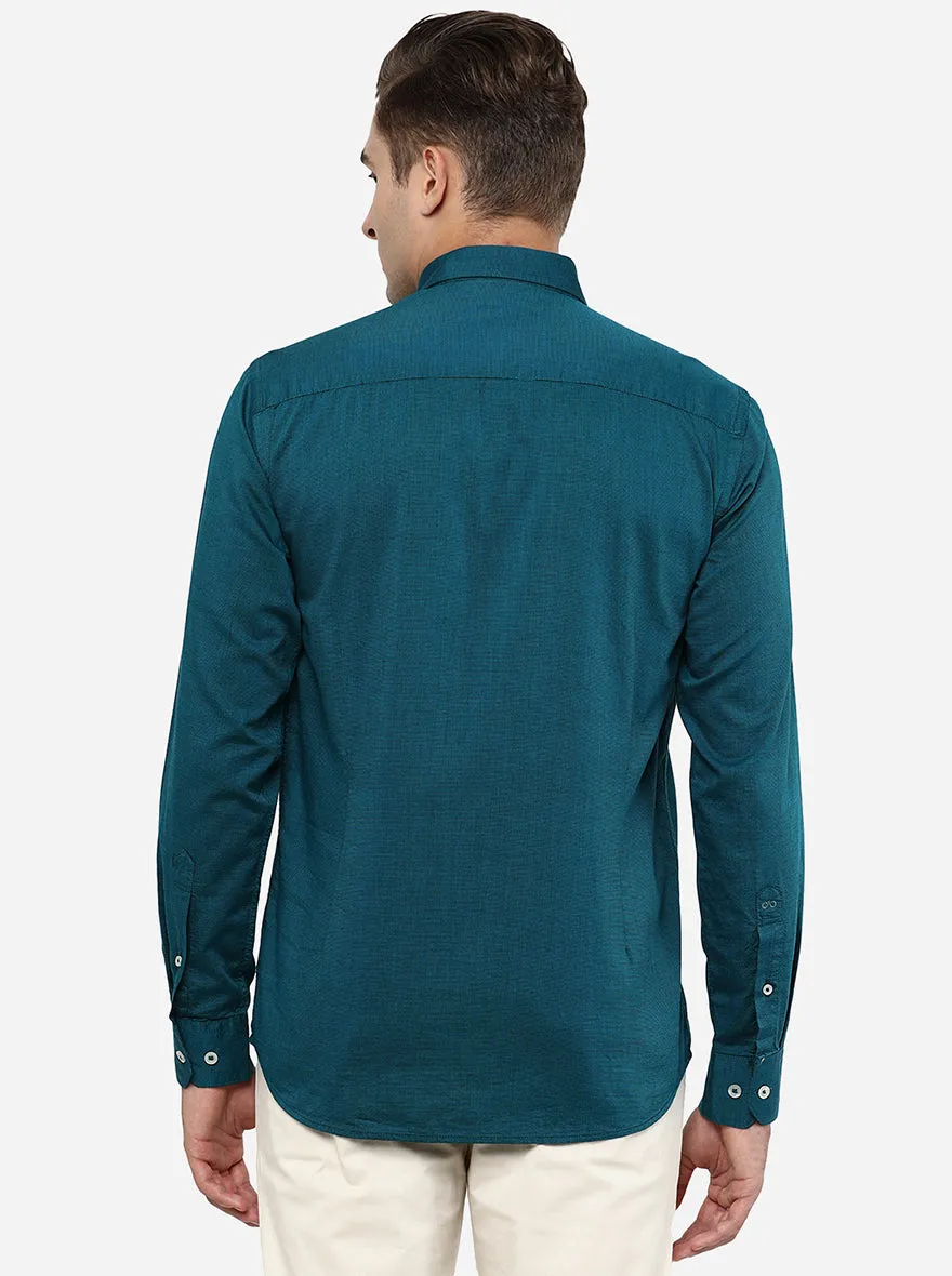 Teal Blue Solid Slim Fit Casual Shirt | JadeBlue