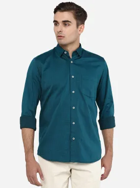 Teal Blue Solid Slim Fit Casual Shirt | JadeBlue