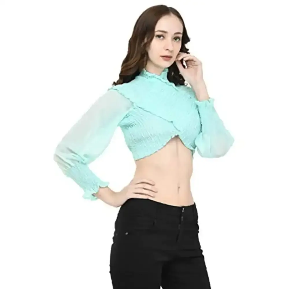 Teekhi Girl Women's Poly Crep Solid Casual Off Shoulder Crop Top