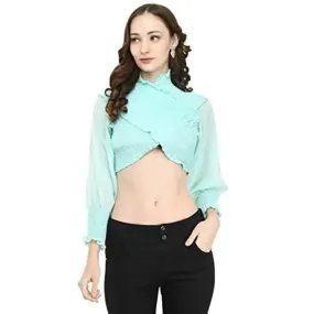 Teekhi Girl Women's Poly Crep Solid Casual Off Shoulder Crop Top