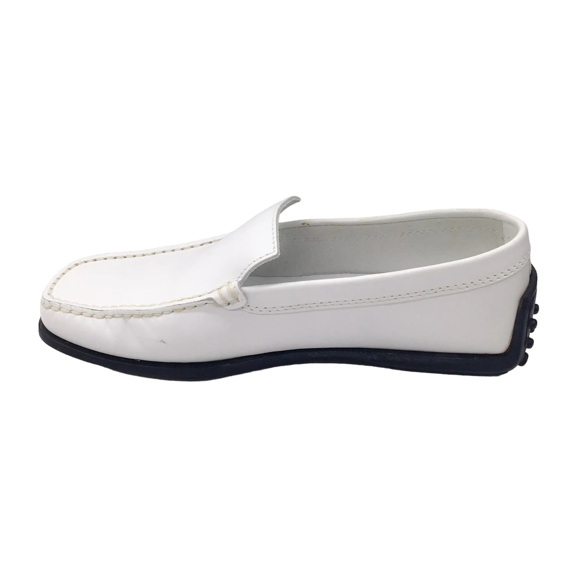 Tod's White Square Toe Leather Loafers