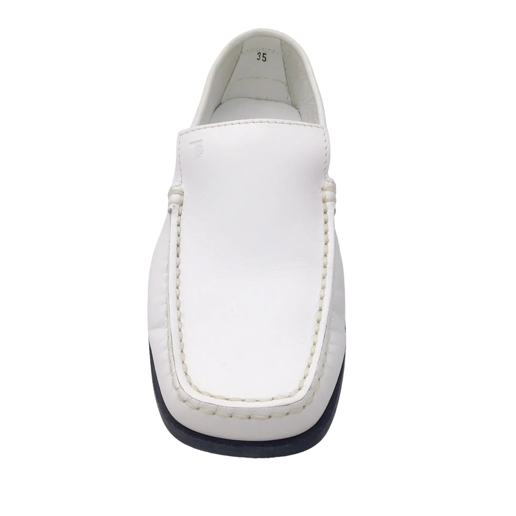 Tod's White Square Toe Leather Loafers