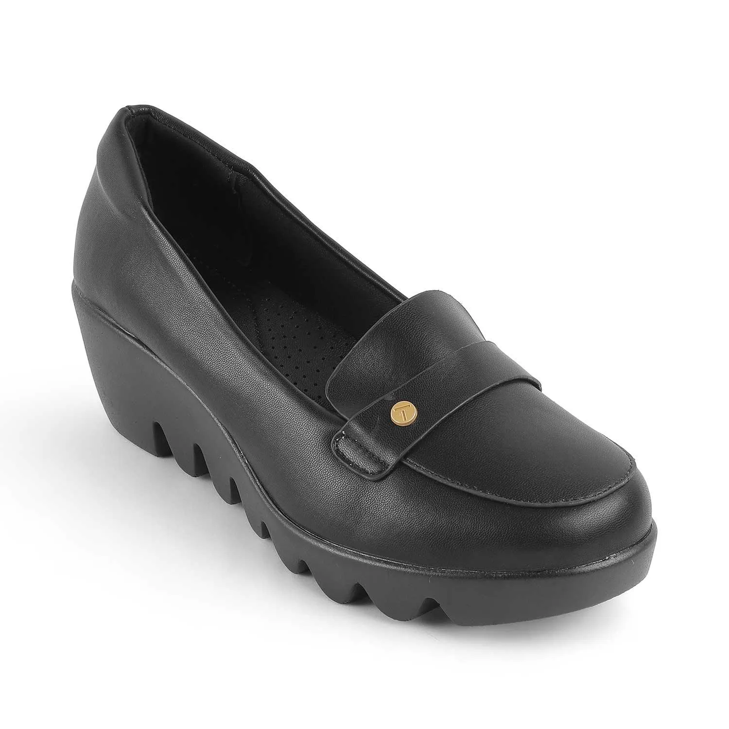 Tresmode Towes Black Women's Dress Wedge Loafers