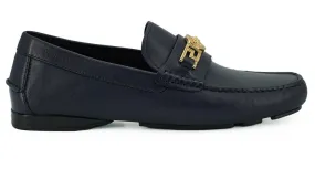 Versace Navy Blue Calf Leather Loafers Shoes