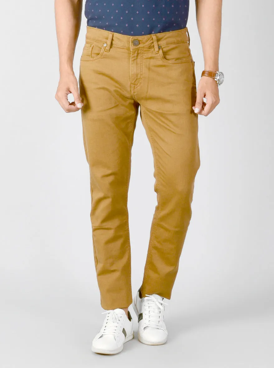 Wheat Brown Solid Slim Fit Jeans | JadeBlue