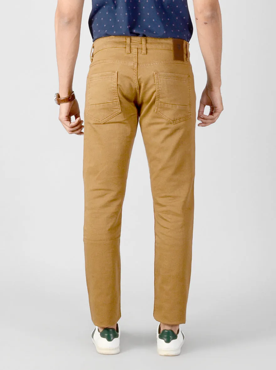 Wheat Brown Solid Slim Fit Jeans | JadeBlue